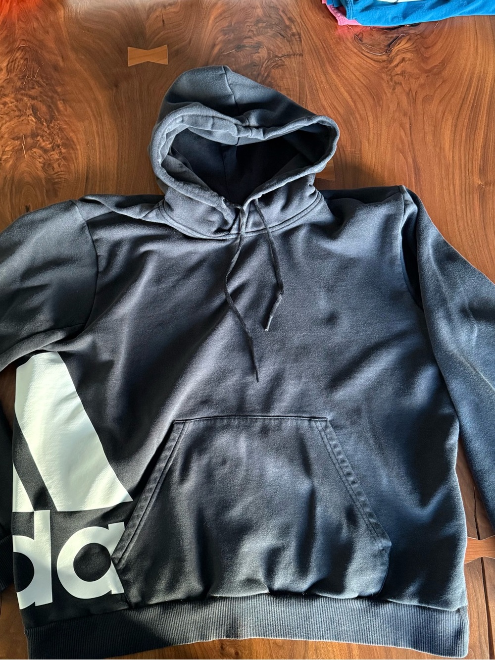 adidas Men’s Black Hoodie with White Logo Panel - medium